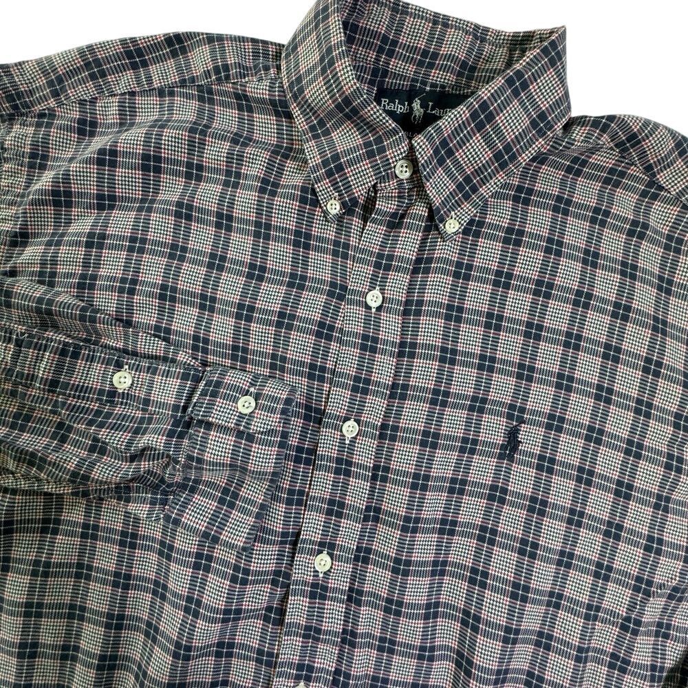 Polo Ralph Lauren Button Down Flannel Shirt Mens L Navy Blue Plaid *Read*